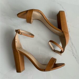 Women's Strappy Ankle High Heel Sandals Tan Color